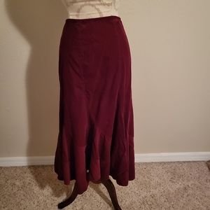 Bias cut midi corduroy wine skirt sz 8